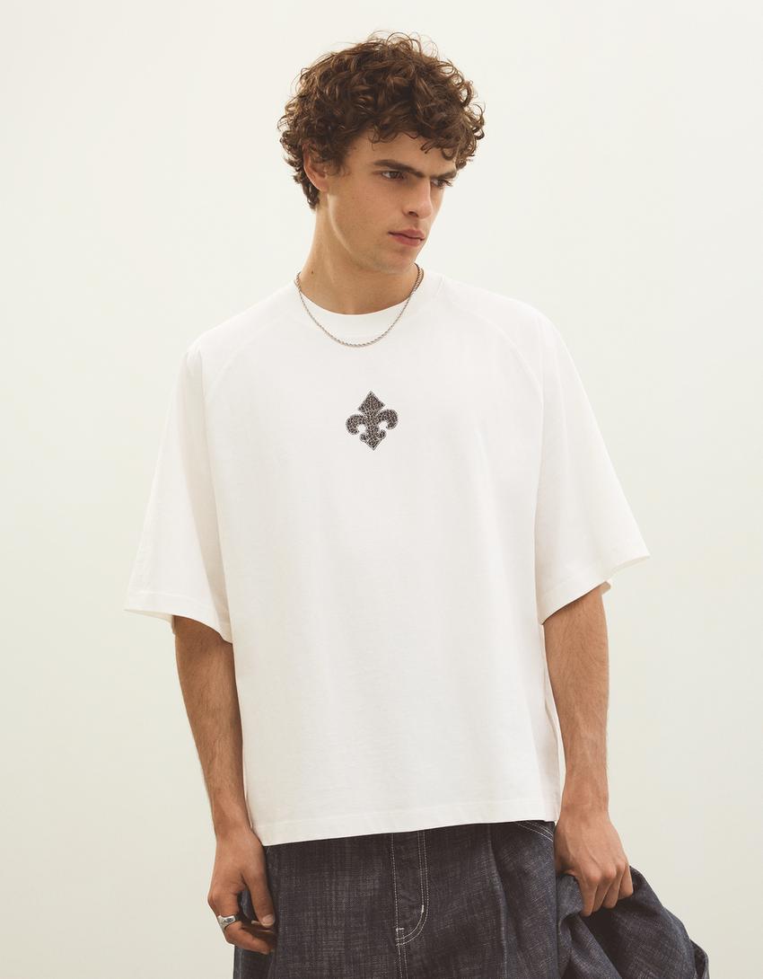 T-shirt Boxy fit imprimé-Blanc