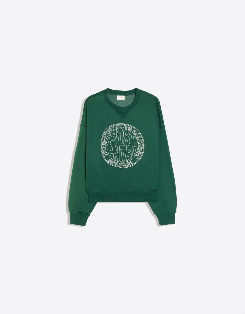 Sudadera cuello redondo print-Verde