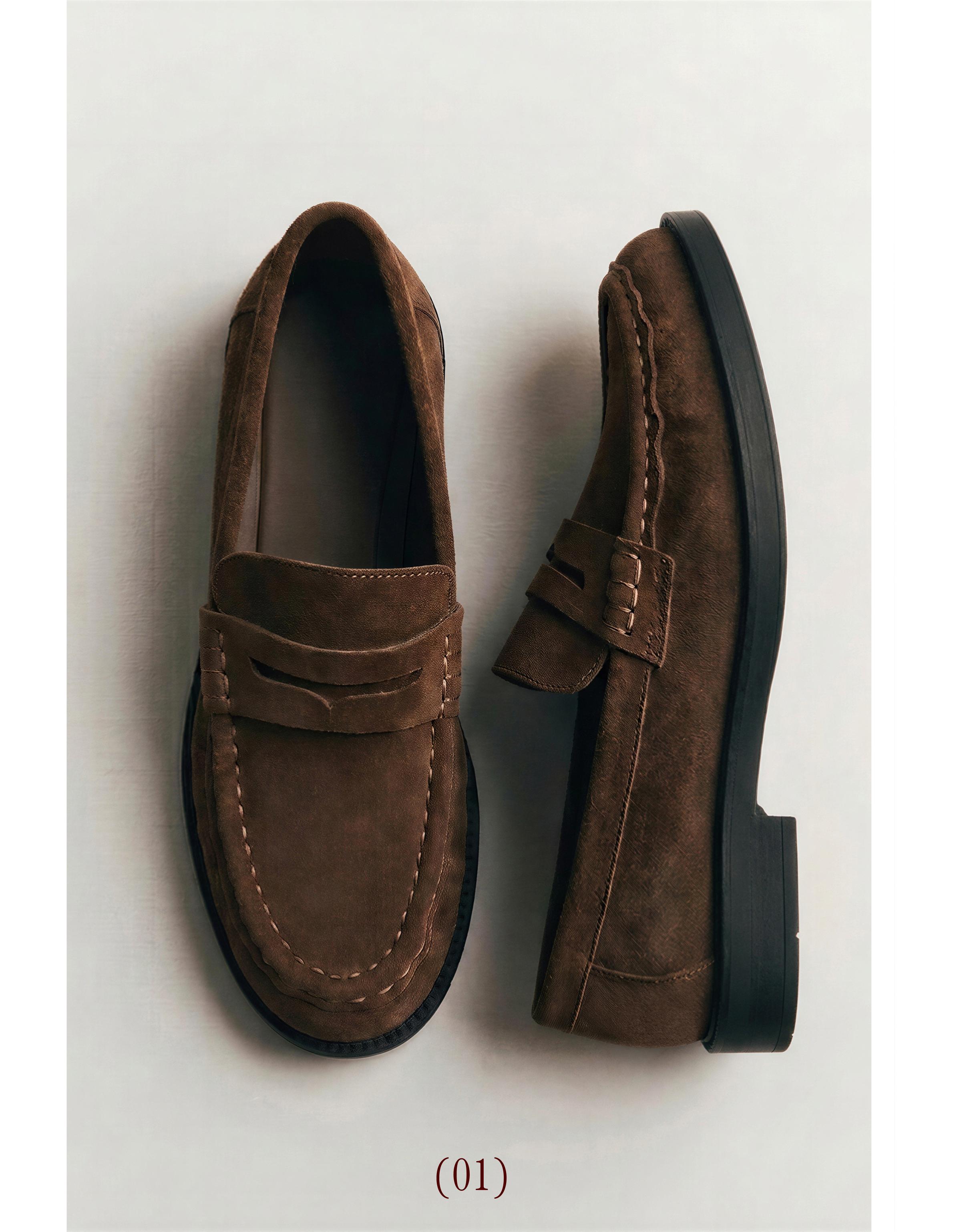 Leather loafers with slim sole — Tan
