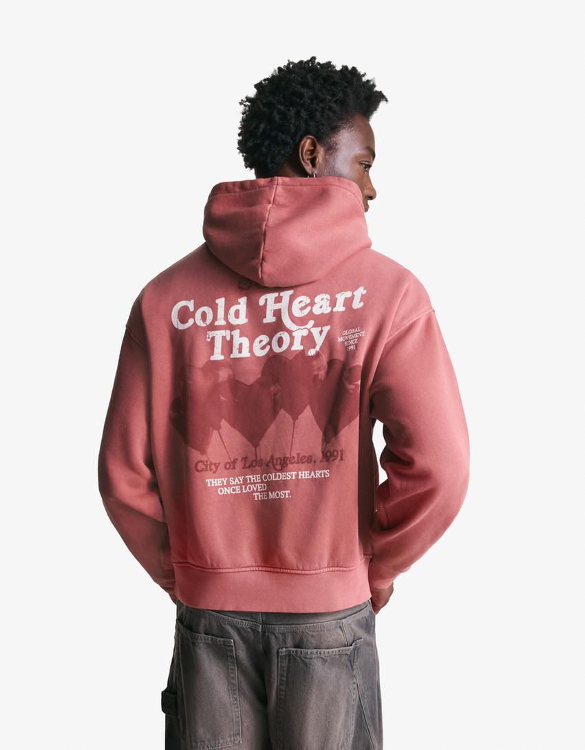 Eskitme görünümlü baskılı sweatshirt-Mercan-1