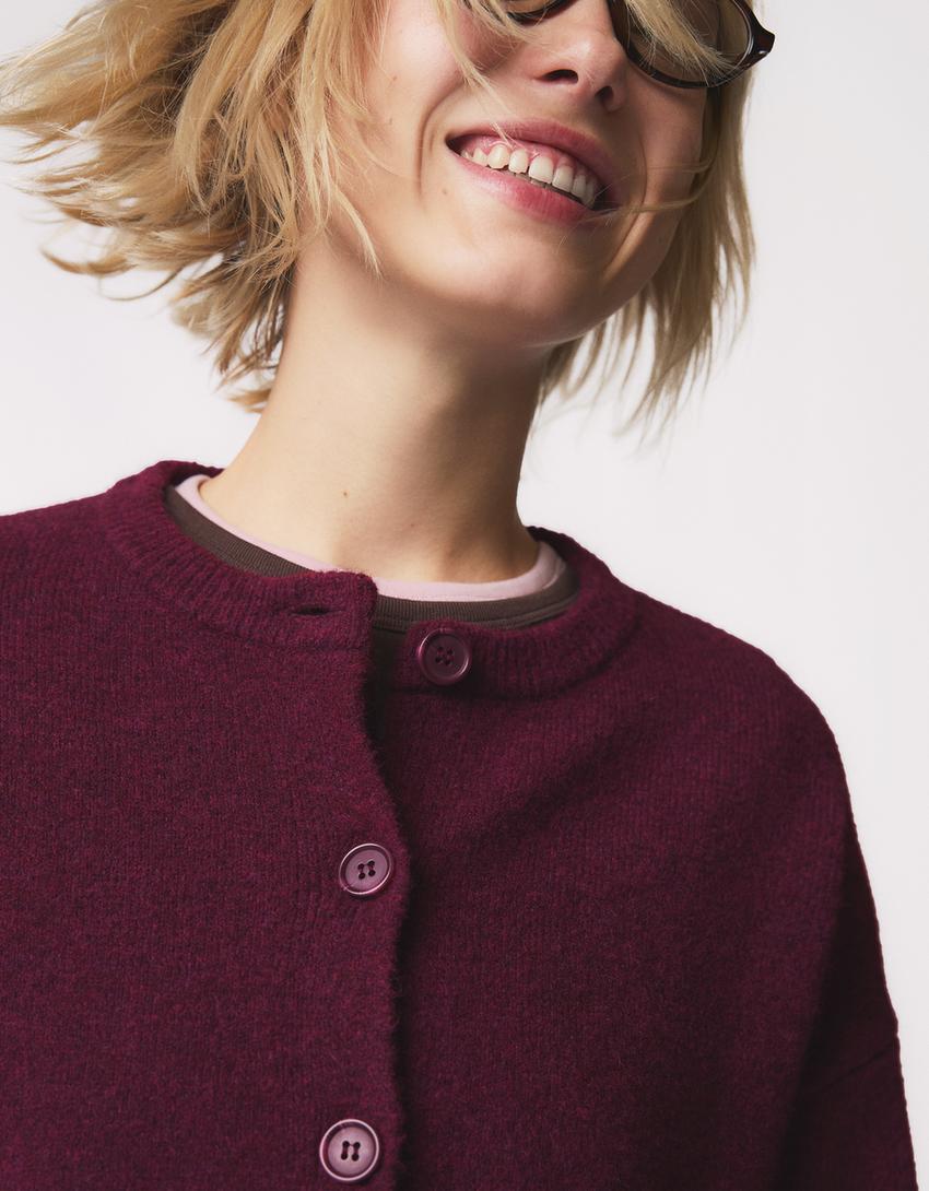 Soft touch button-up cardigan-Burgundy