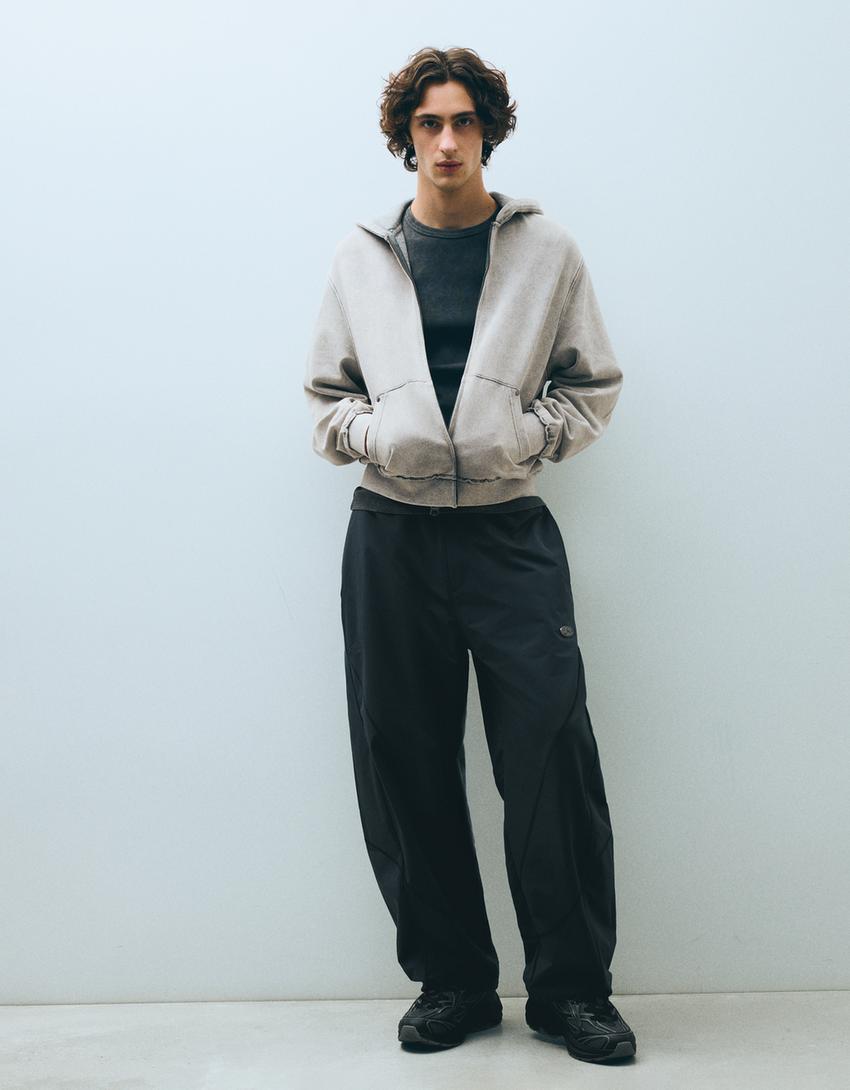 Studded zip-up hooded sweatshirt-Grey