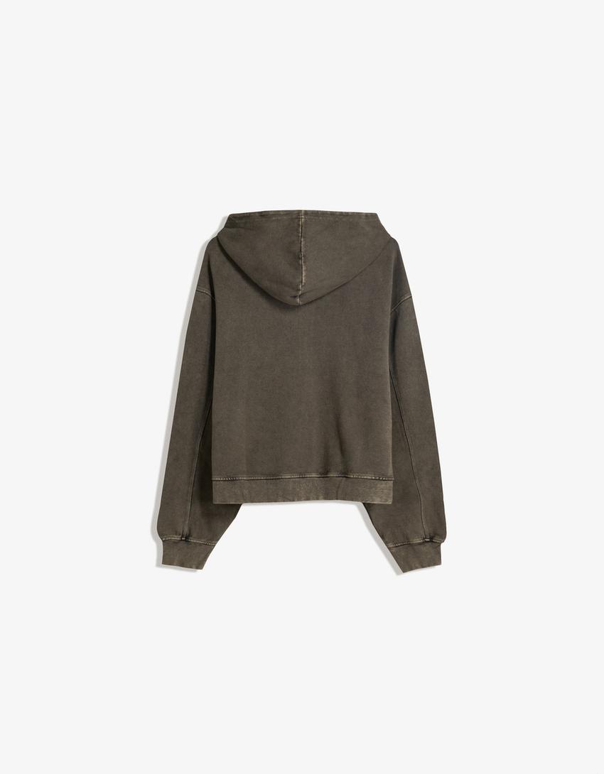 Sudadera cremallera piqué efecto lavado-Gris