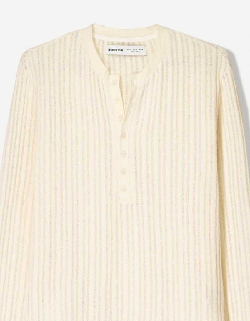 Openwork sweater with buttons-Off white-2