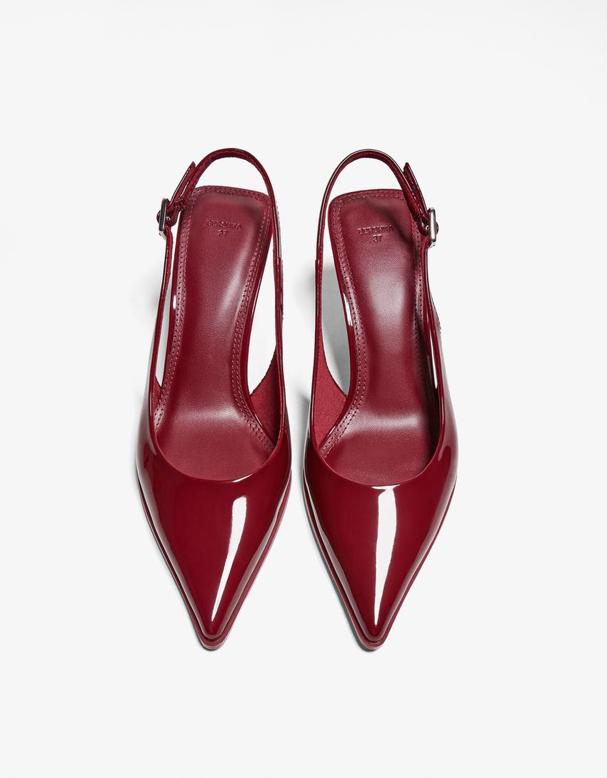 Kitten heel slingback shoes-Maroon-4