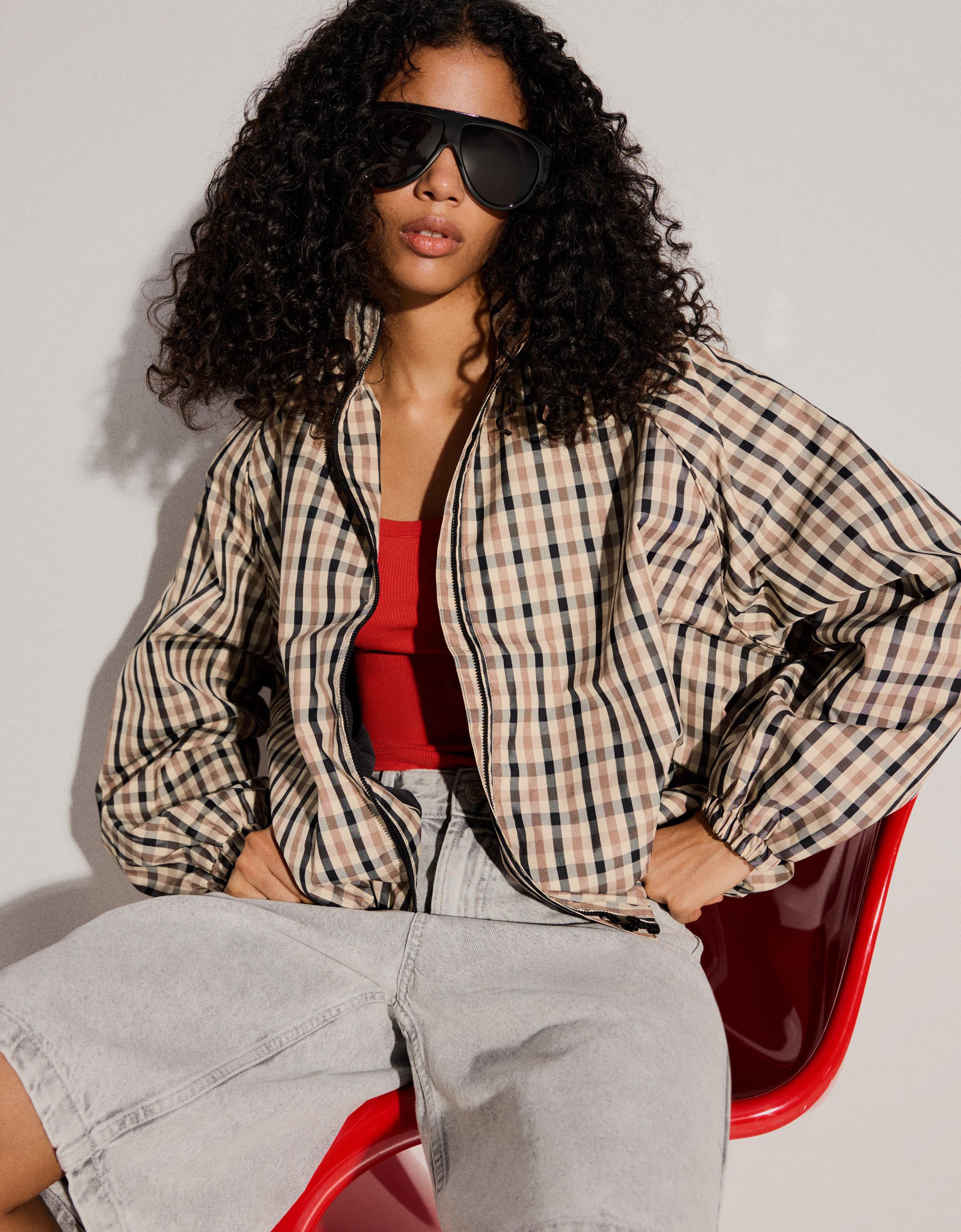 Check nylon jacket — Cream