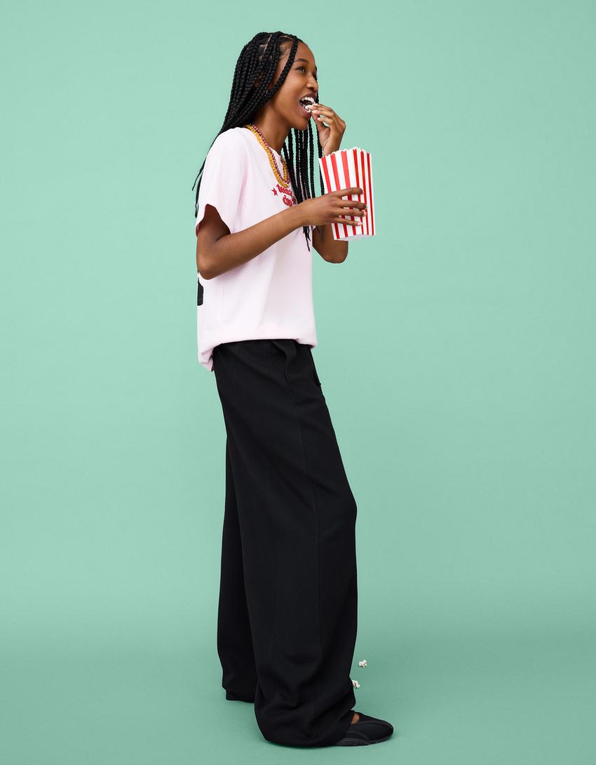 Sweatshirt material barrel pants-Black-1
