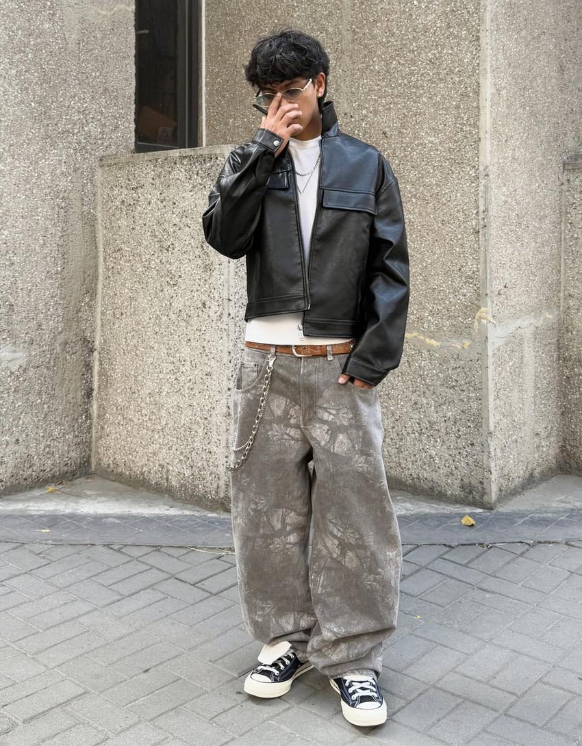 Celana panjang bergambar super baggy-Abu-abu gelap