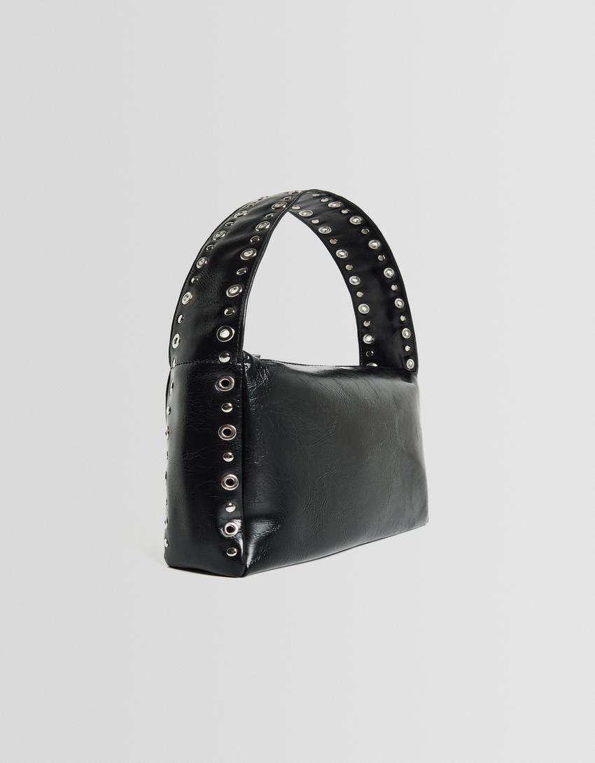 Shoulder bag with eyelets-Black-4