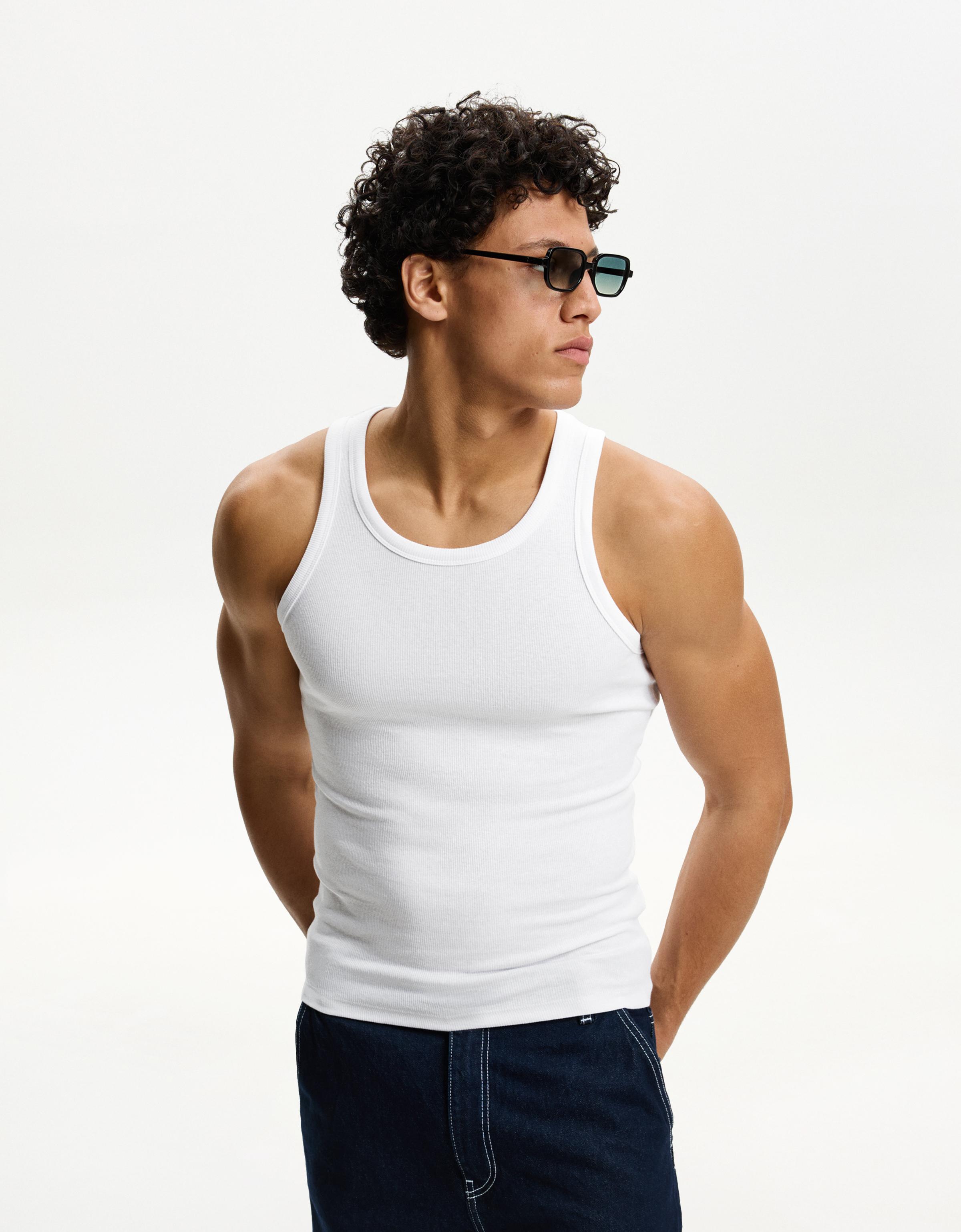 Bershka Trägertop Aus Rib Herren Xs Weiss