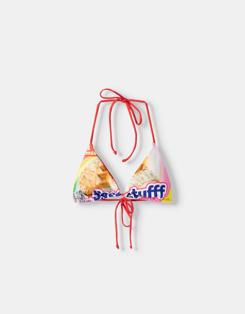 SSSTUFFF x BERSHKA print bikini top-Yellow-3