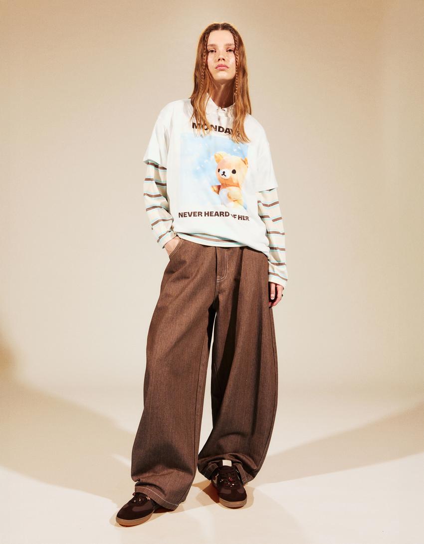 Rilakkuma T-Shirt mit kurzen Ärmeln und Print-Grbrochenes Weiss