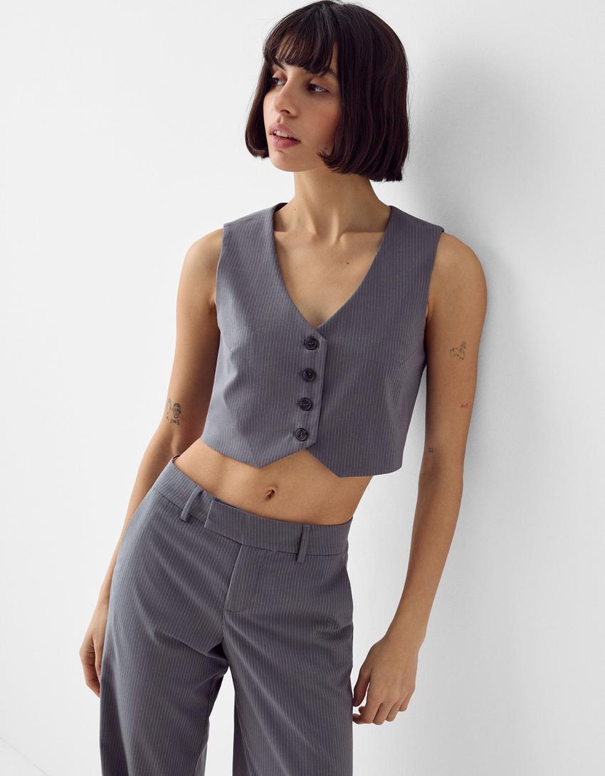 Ensemble gilet sans manches et pantalon tailoring-Gris foncé-3