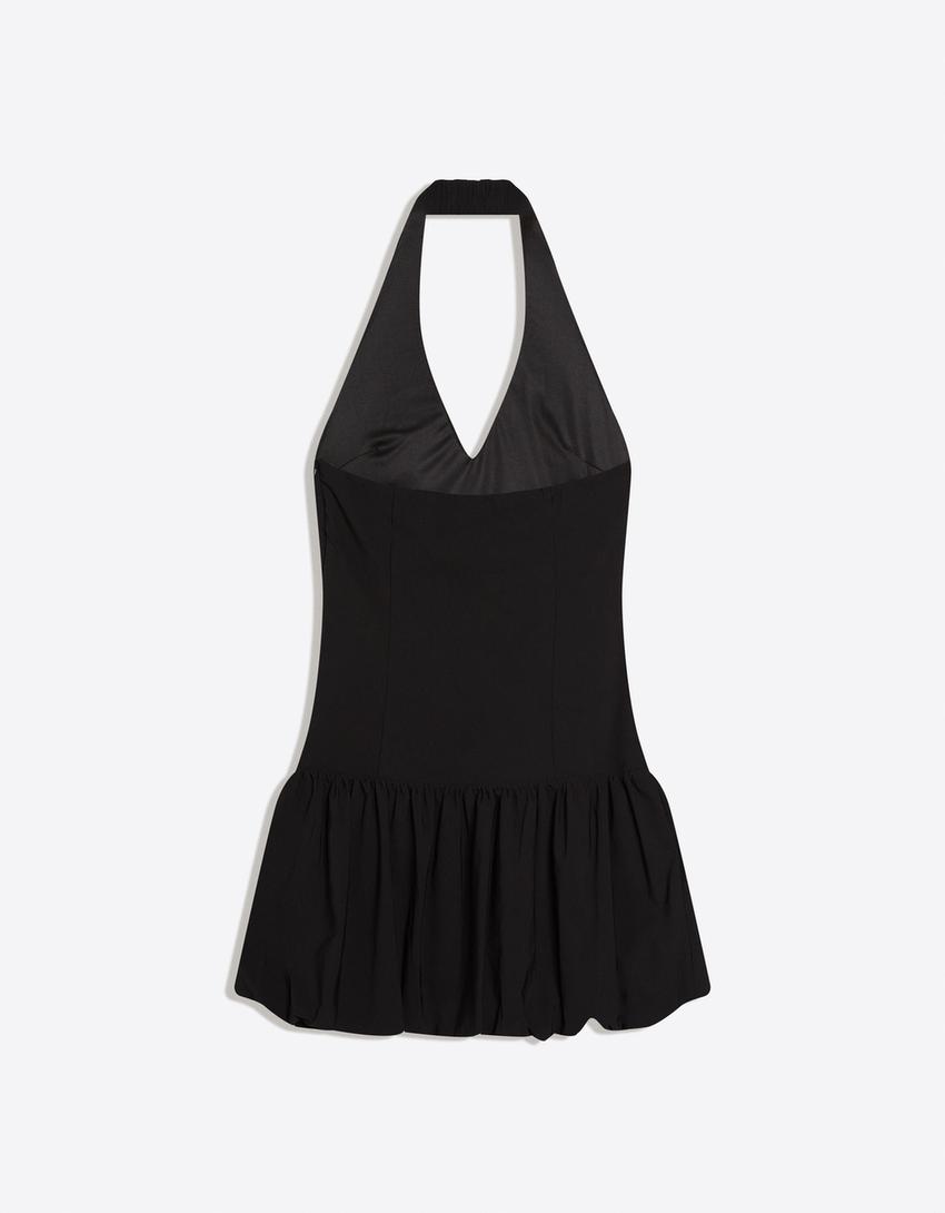 Bengaline balloon mini dress-Black
