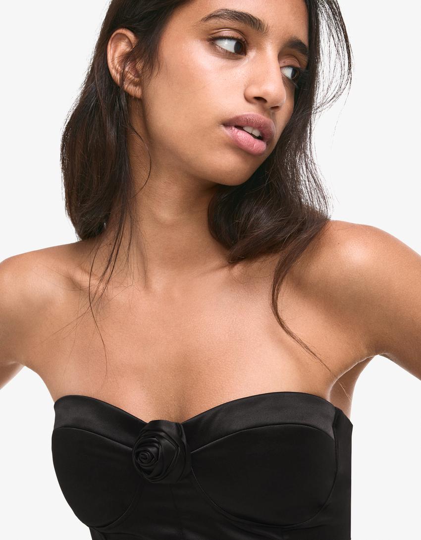 Floral satin top-Black