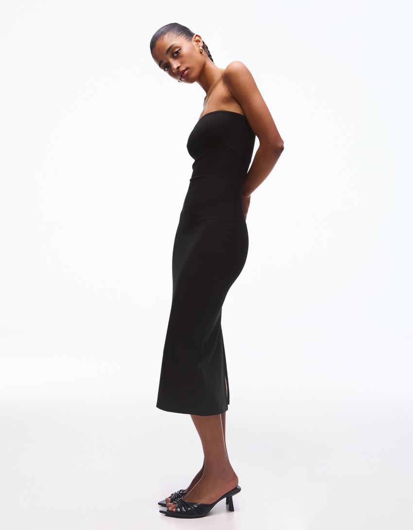 Bandeau knit midi dress-Black
