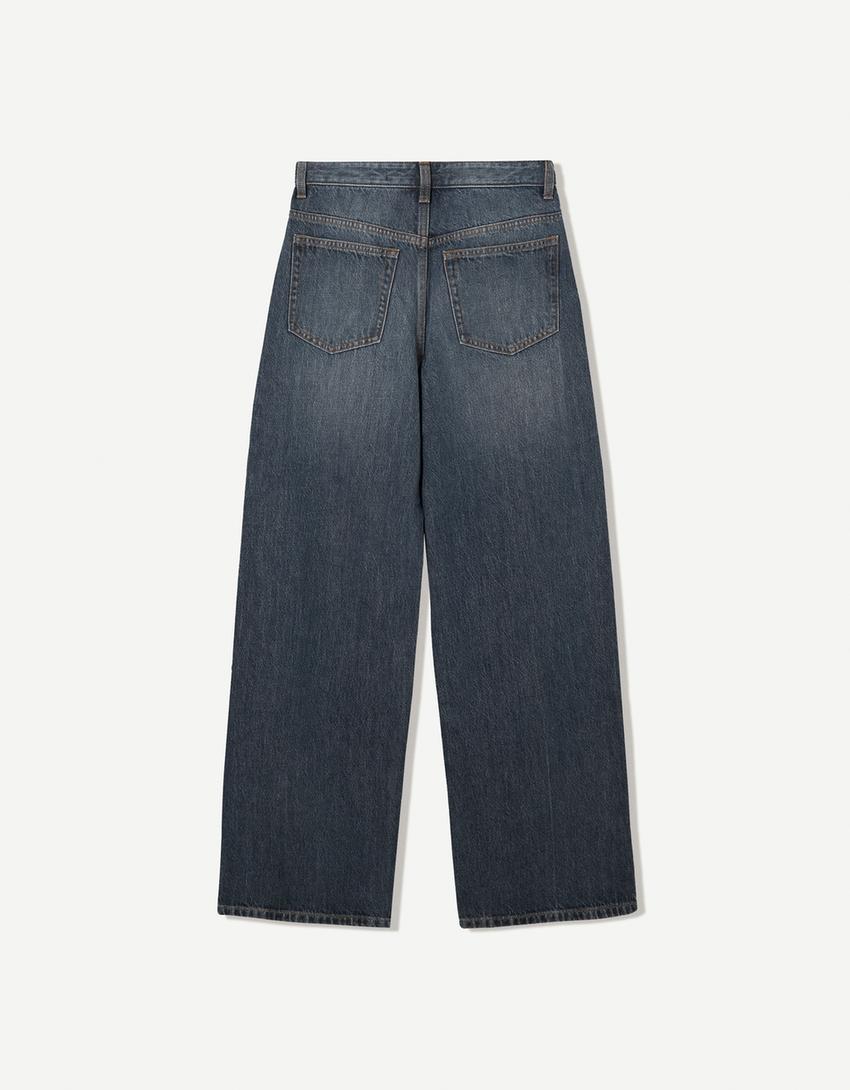Wide-leg jeans with crossover waist-Blue