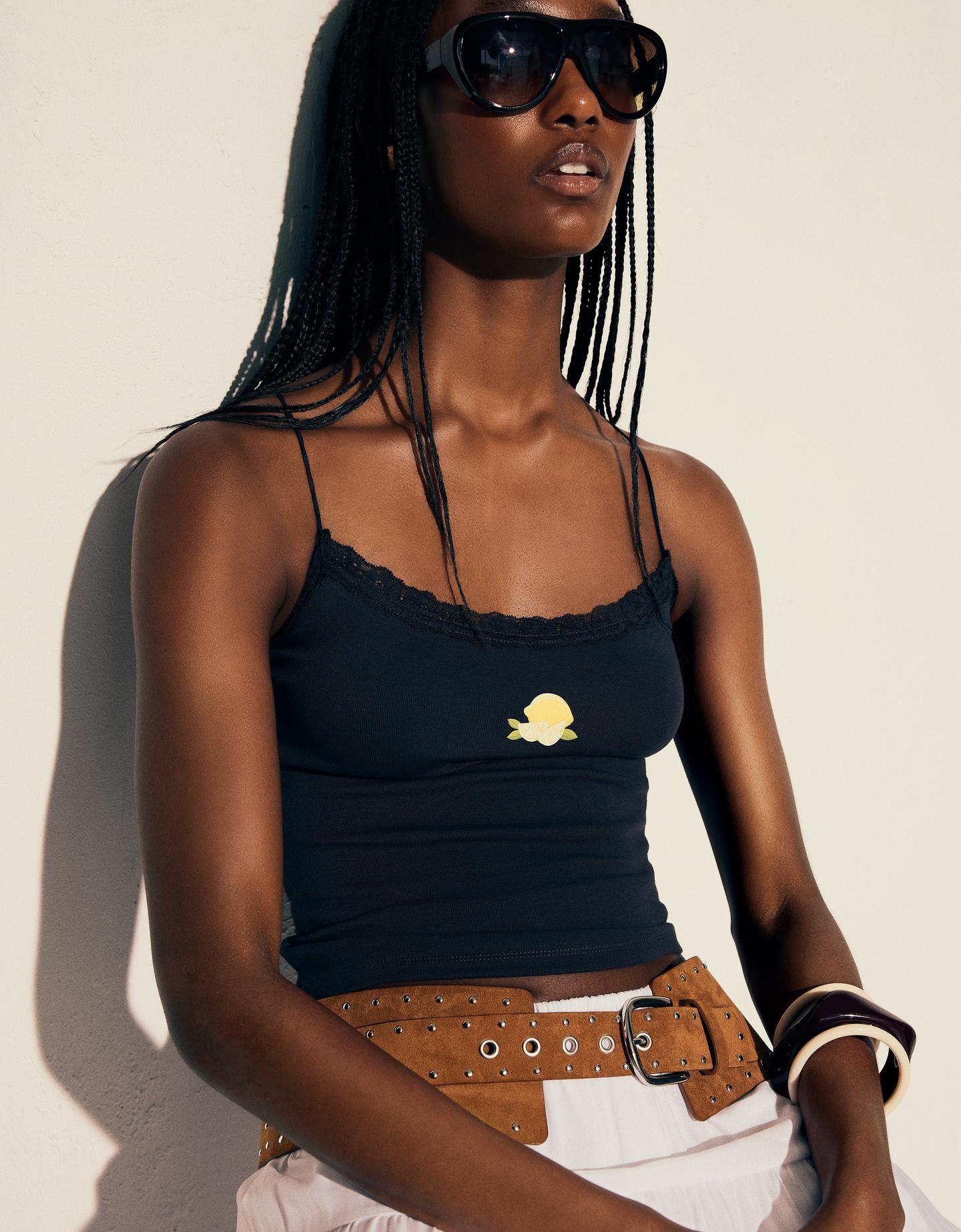 Bershka Top Bretelline Con Stampa Donna S Grigio