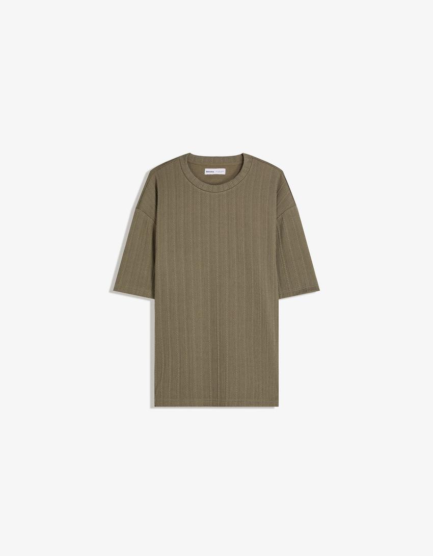 Short sleeve textured T-shirt-Khaki