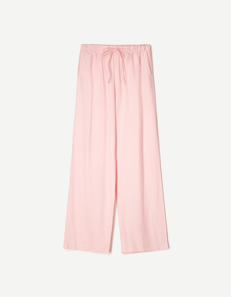 Beli lastikli keten pantolon