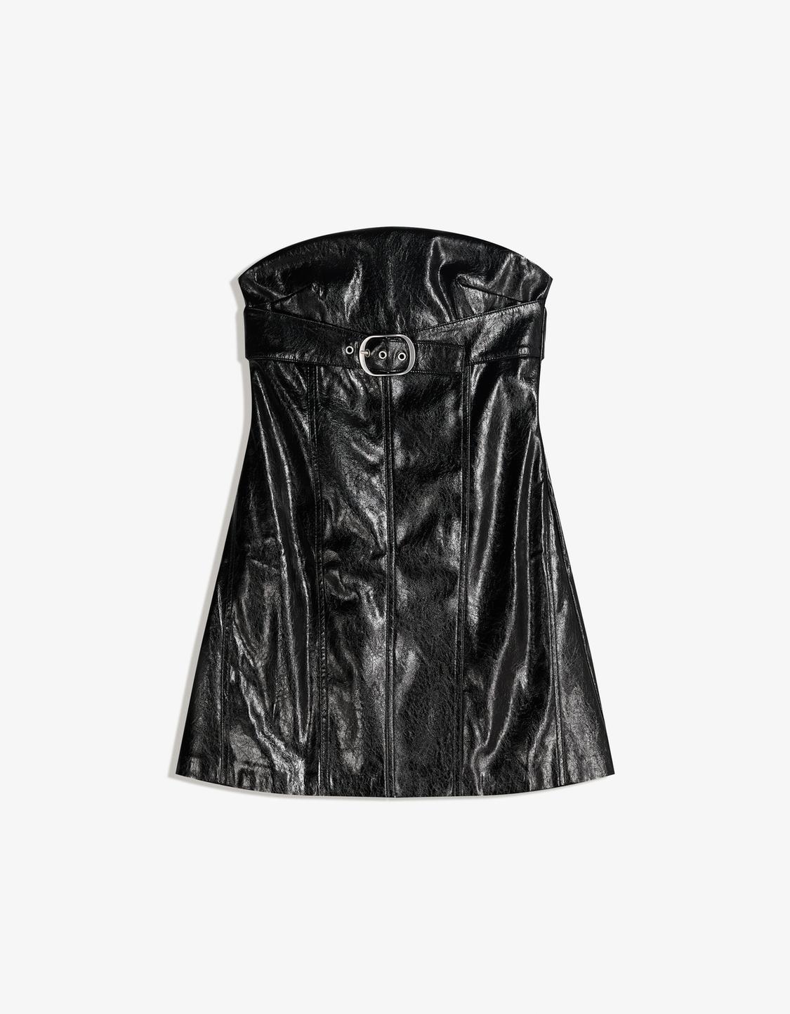 Leather effect mini dress with buckle
