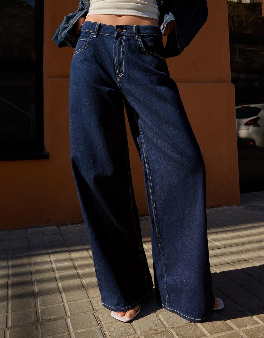Wide-leg jeans-Navy