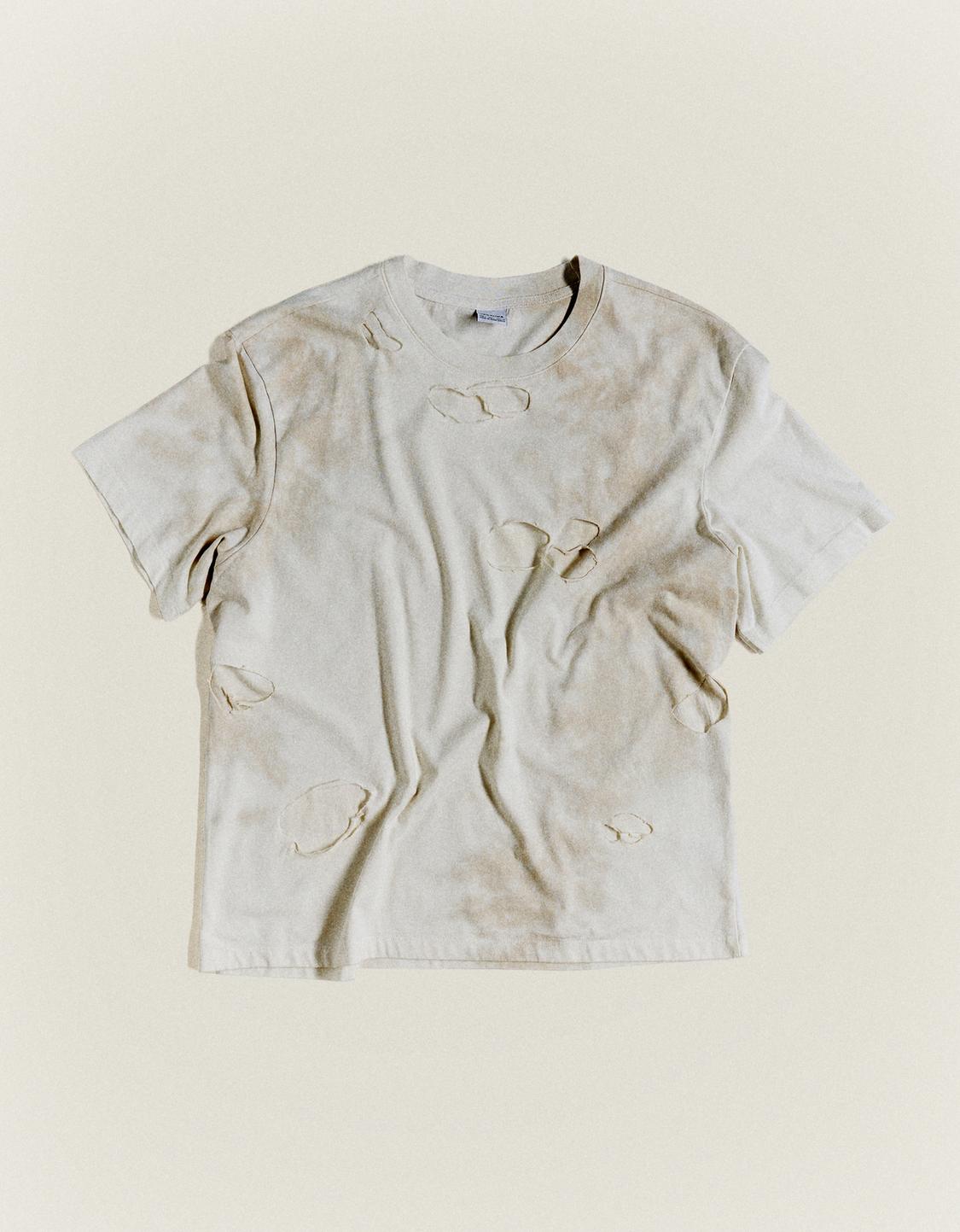 Faded-effect short sleeve ripped T-shirt