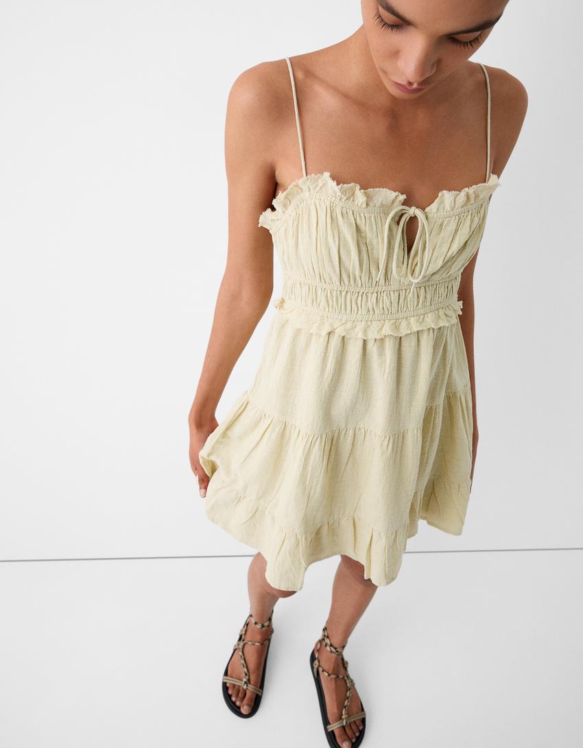 Mini-robe rustique volants-Vert-5