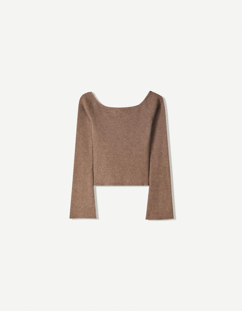 Sweater with tie detail-Brown