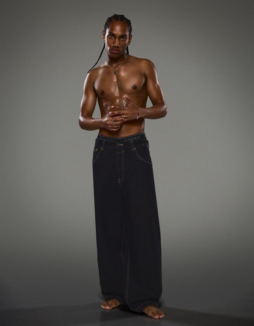 Jeans baggy fit com estampa a laser EDIÇÃO LIMITADA-Cinzento-escuro