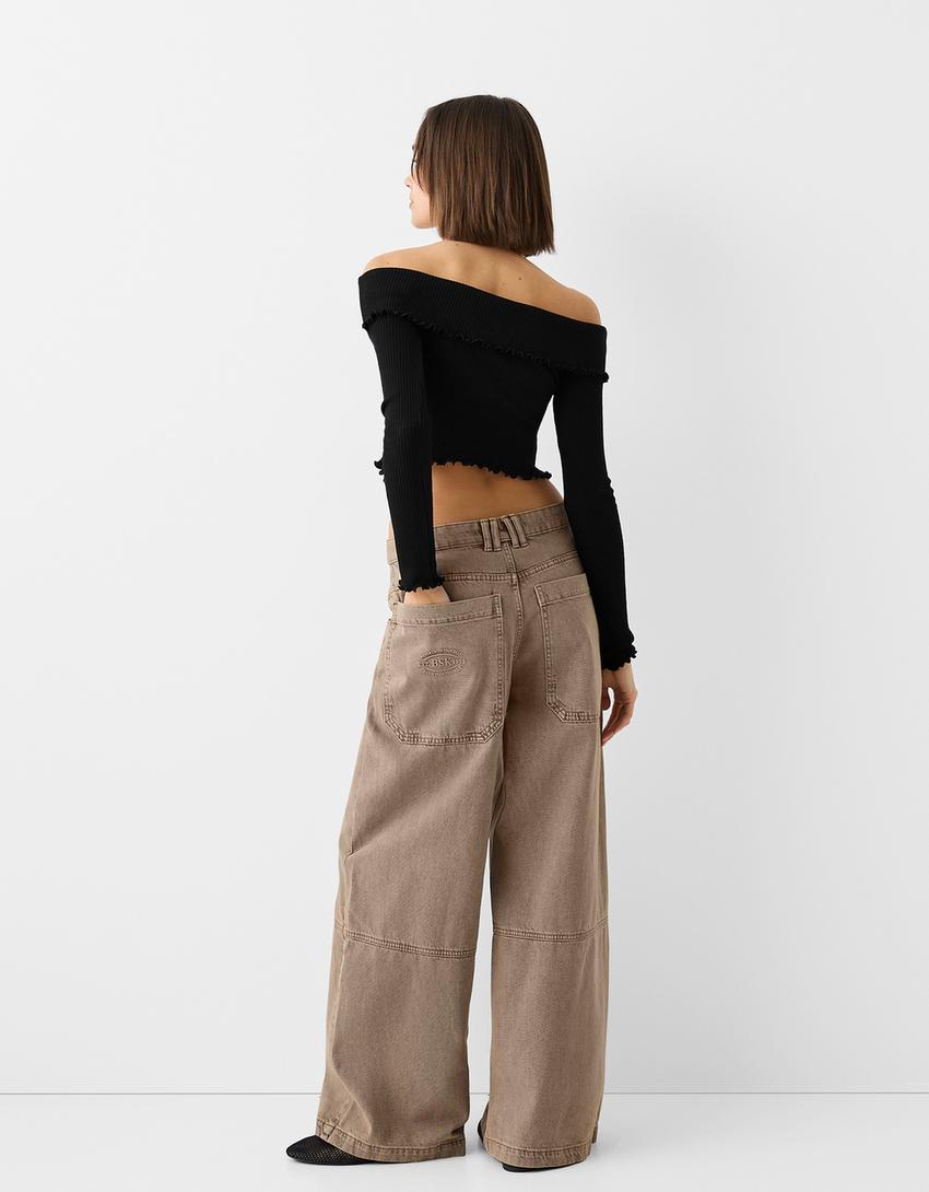 سويتر بياقة باردو وأكمام طويلة-أسود-1