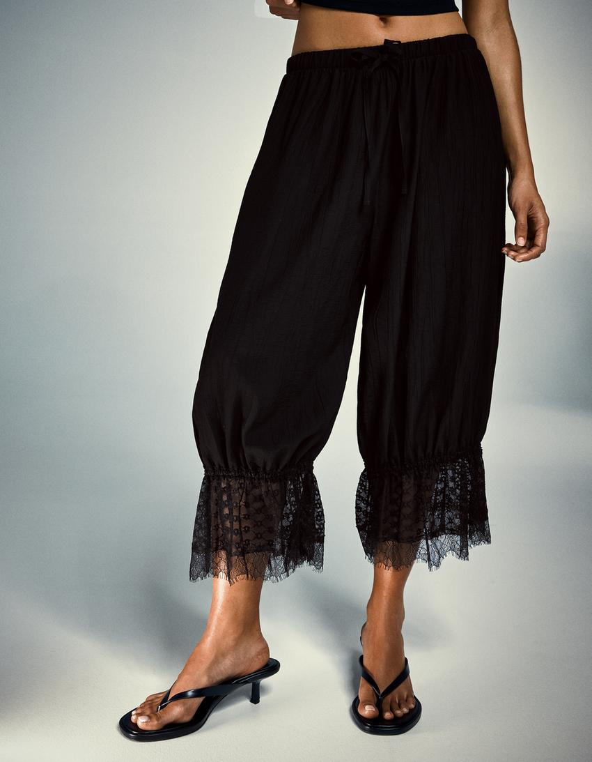 Pantalón bombacho lencero-Negro
