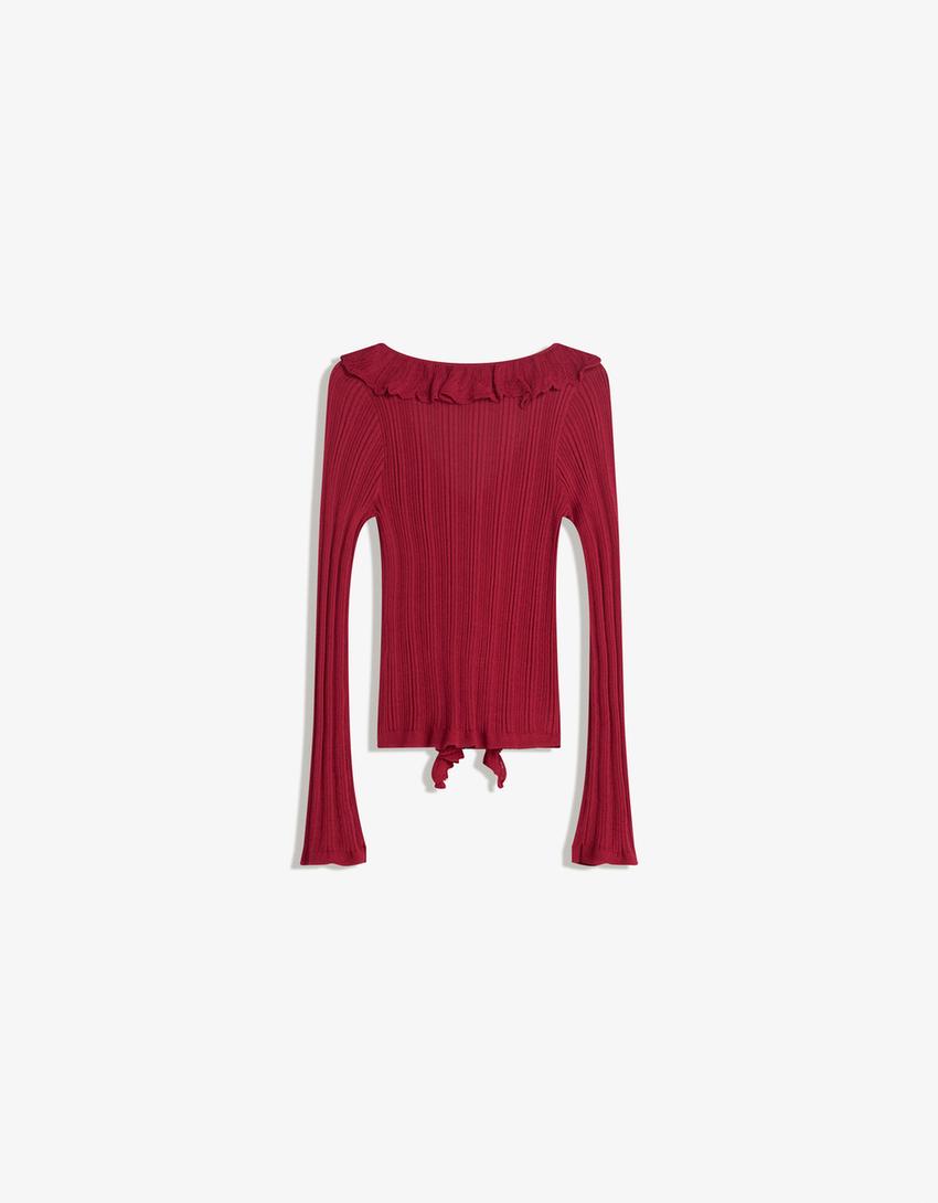 Vest met strik met volant-Bordeaux