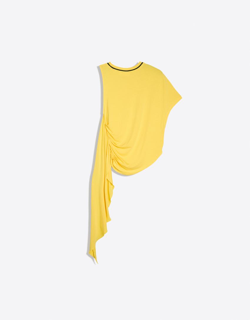 Asymmetric ruched scarf top-Yellow