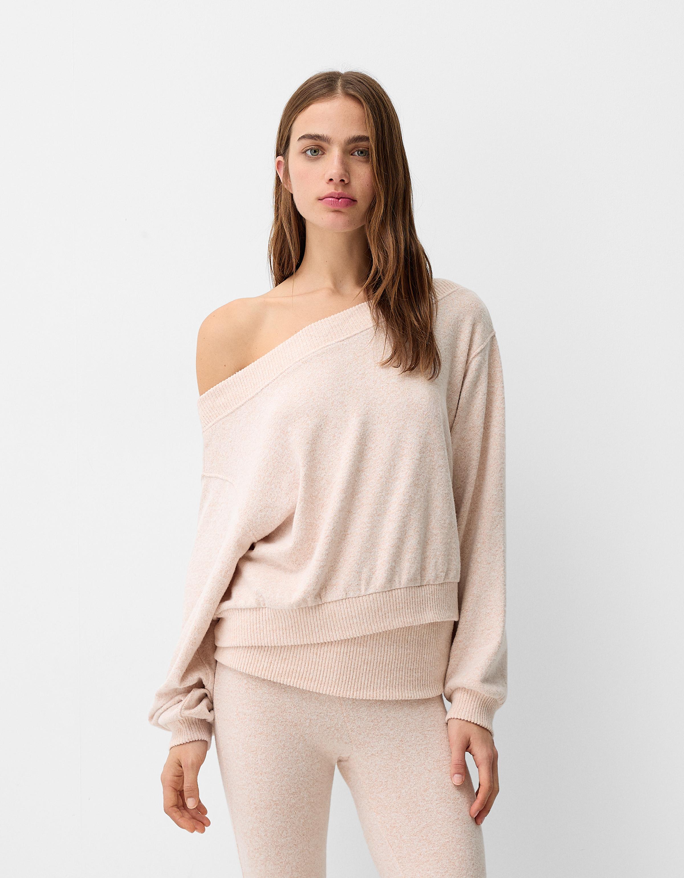 Bershka Soft-Touch-Pullover Mit Asymmetrischem Ausschnitt Damen M Rosa