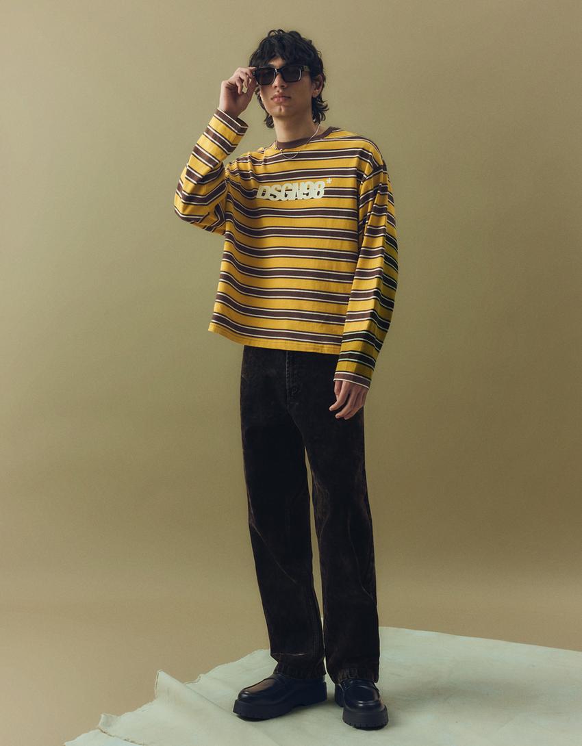 Camiseta manga larga retro print-Mostaza