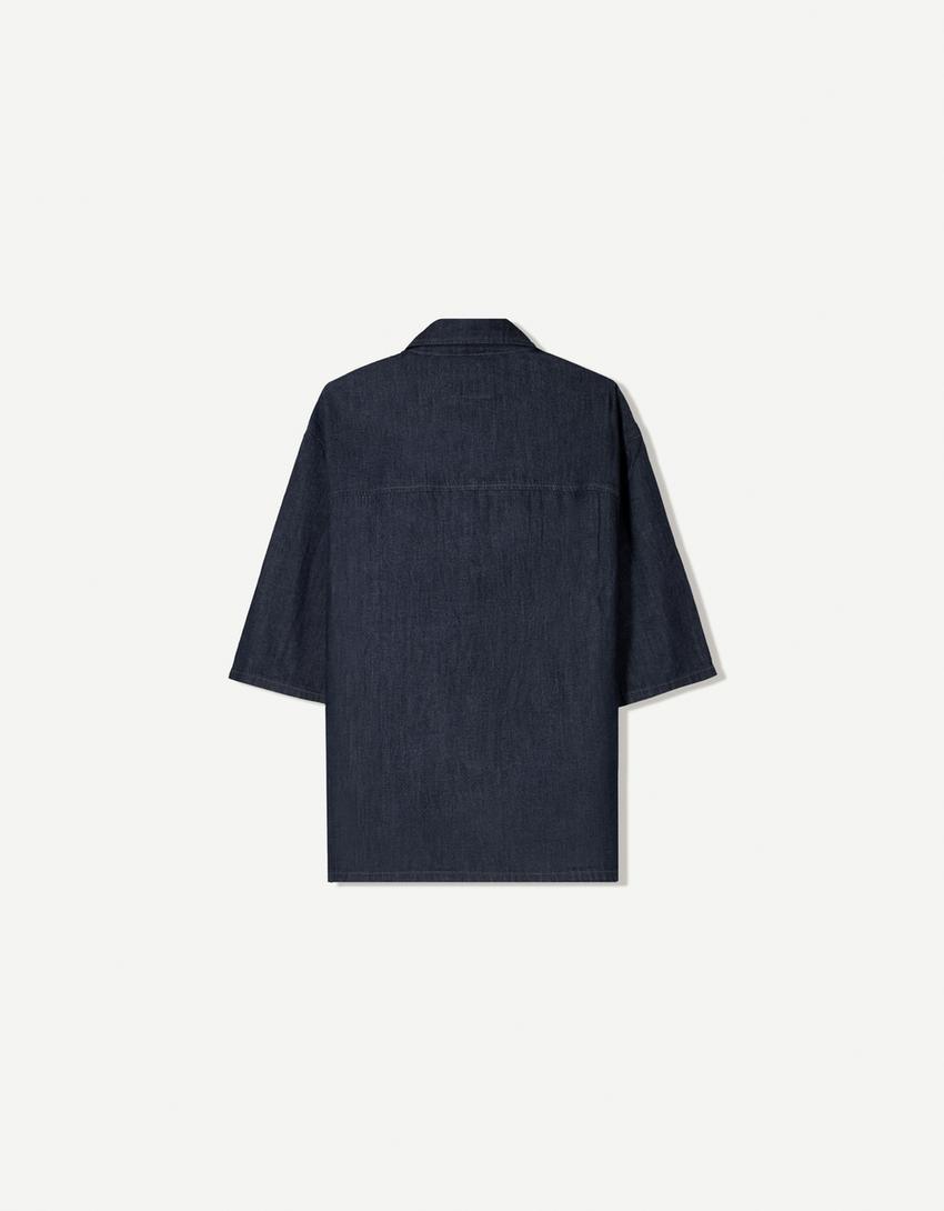 Chemise manches courtes denim-Marine-5