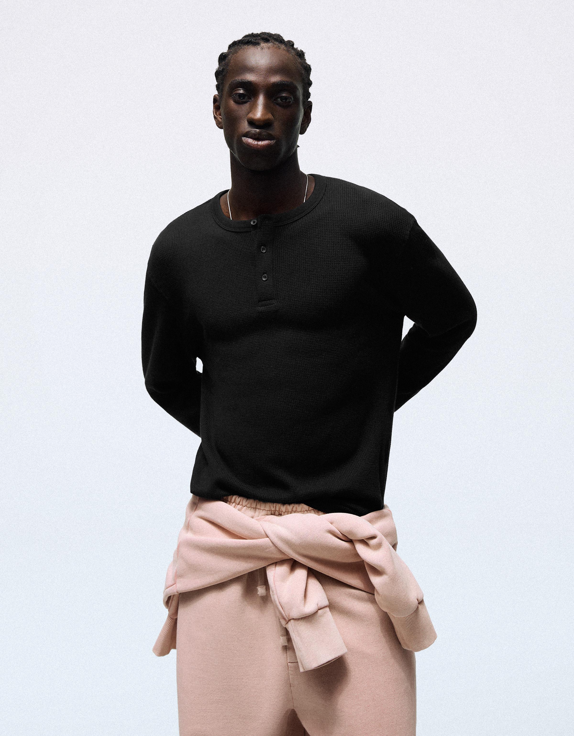 Slim fit long sleeve henley T-shirt — Black