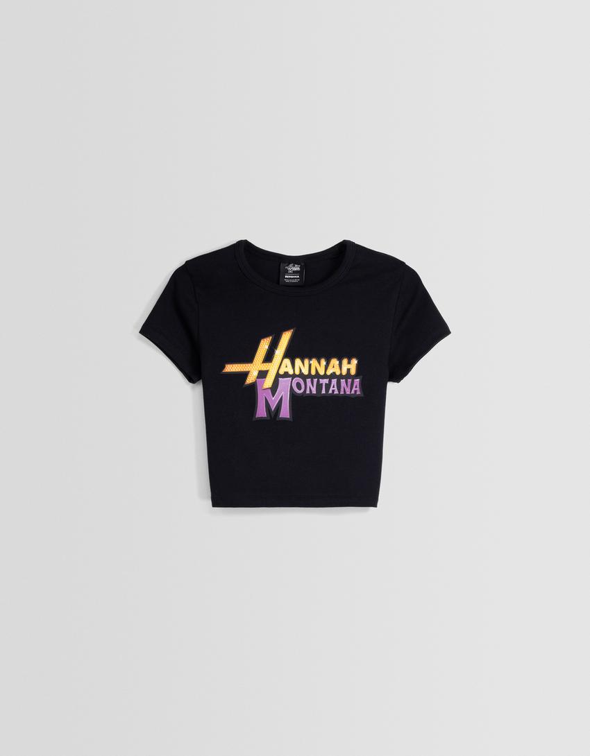 Hannah Montana print short sleeve cropped T-shirt-Black