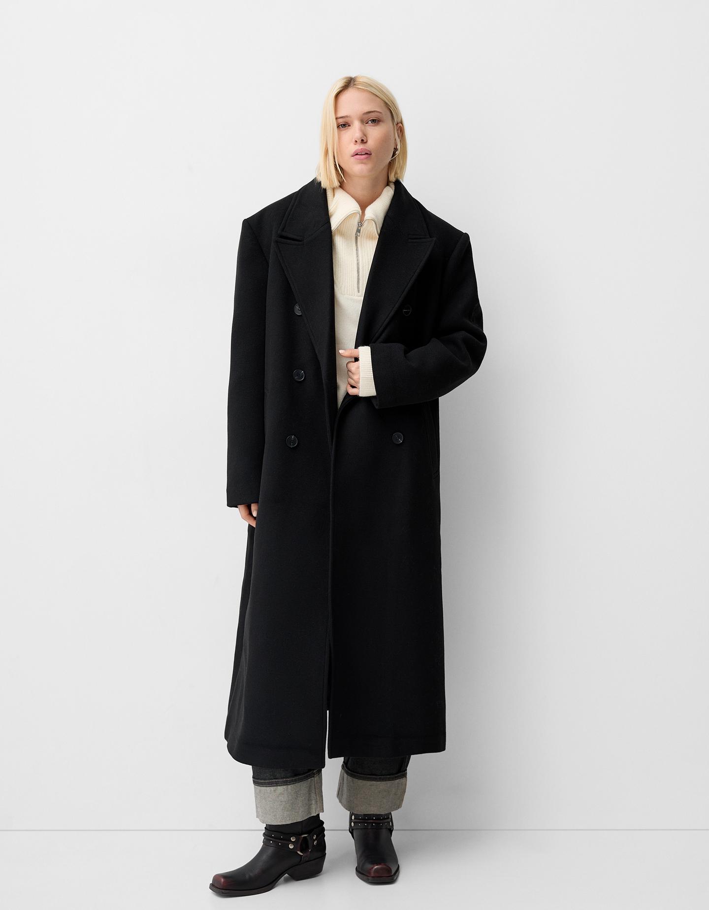 Bershka Manteau En Mélange De Laine Oversize Femme M Noir