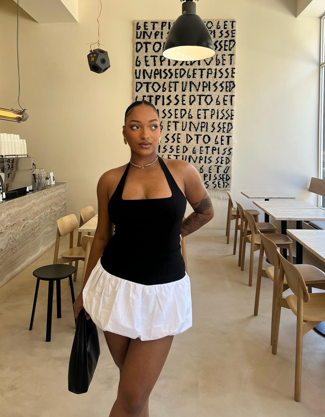 Mini dress with balloon skirt