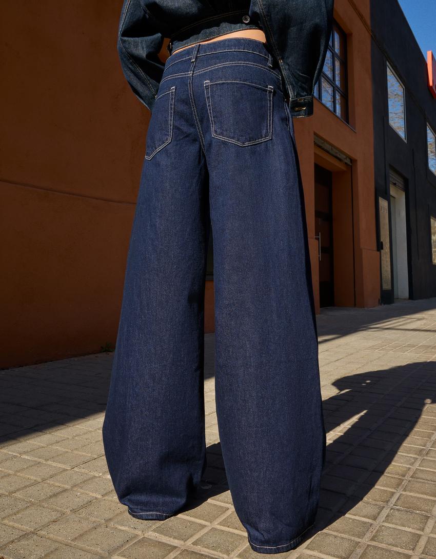 Wide-leg jeans-Navy