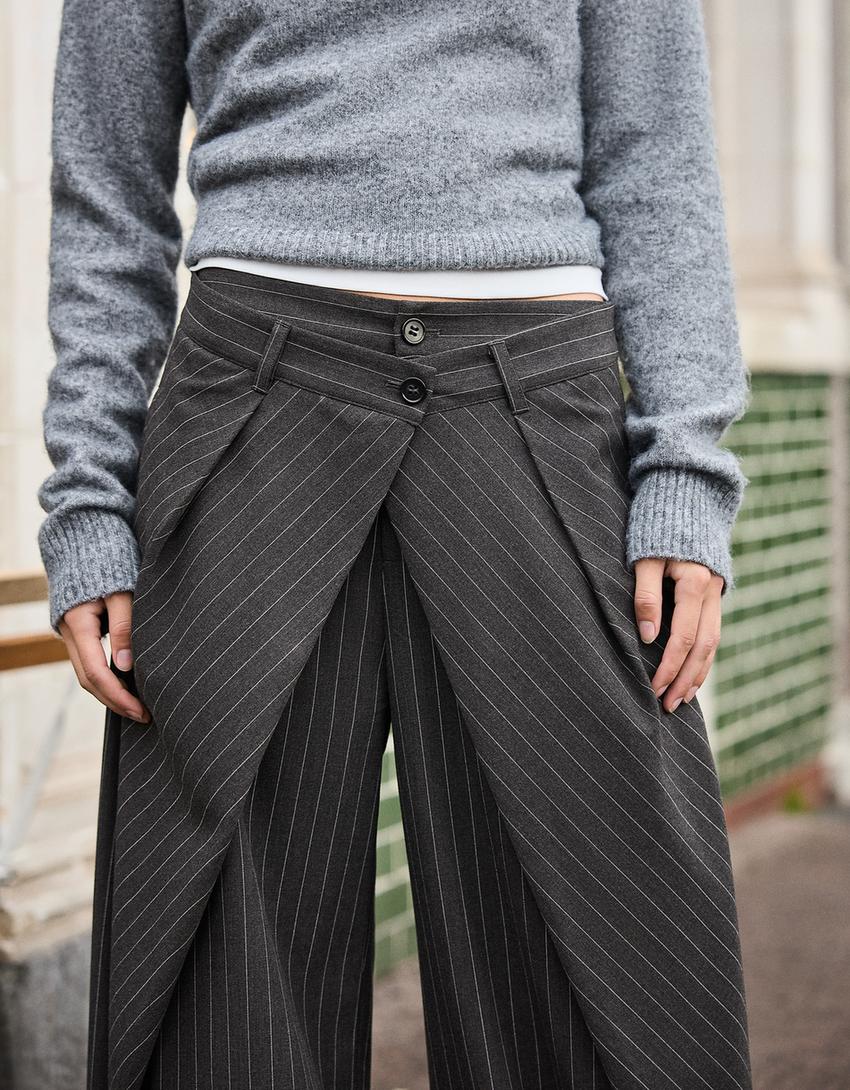 Pleated barrel-leg trousers-Grey