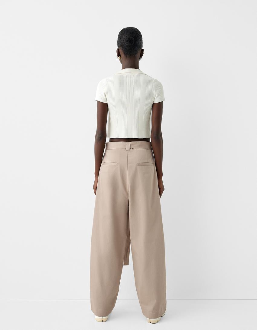 Super baggy trousers with belt-Sand-1