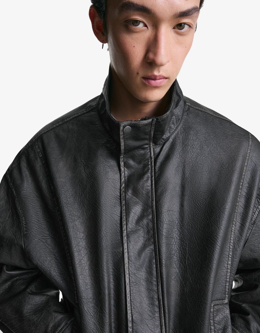 Veste en similicuir-Noir-3