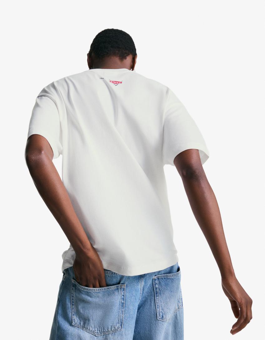 T-shirt met Cars print en korte mouw-Gebroken Wit