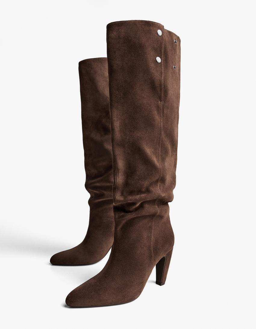 Bota tacón caña ancha-Marrón