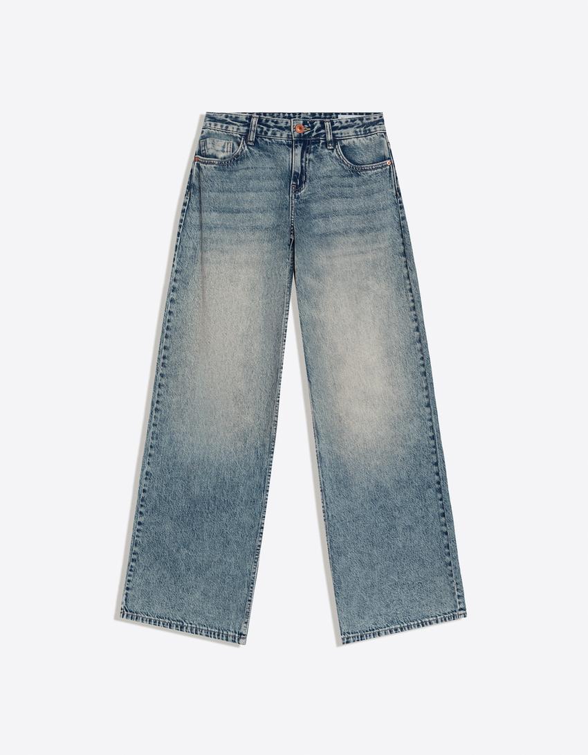 Jeans wide leg tiro bajo-Azul lavado