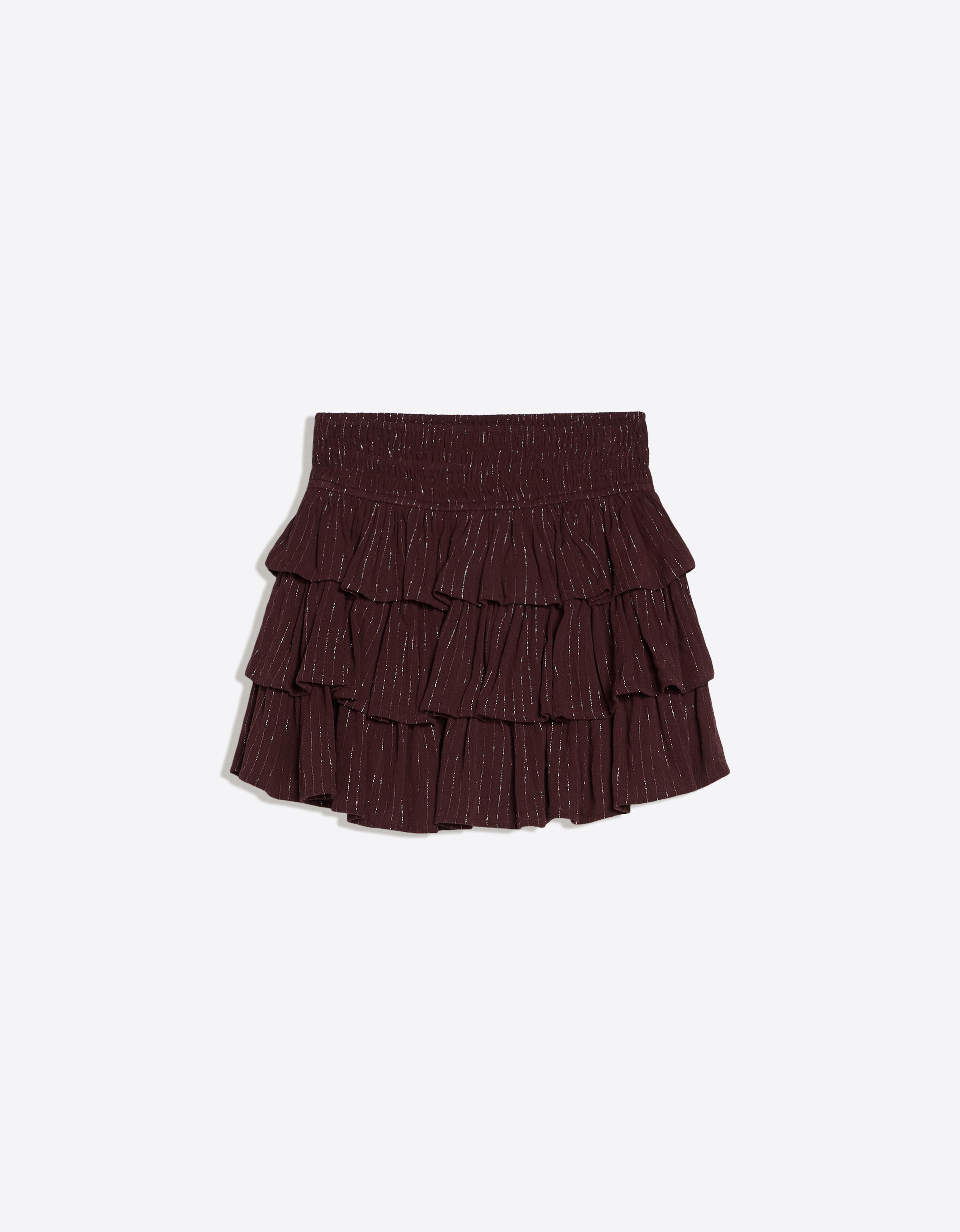 Metallic thread ruffled mini skirt
