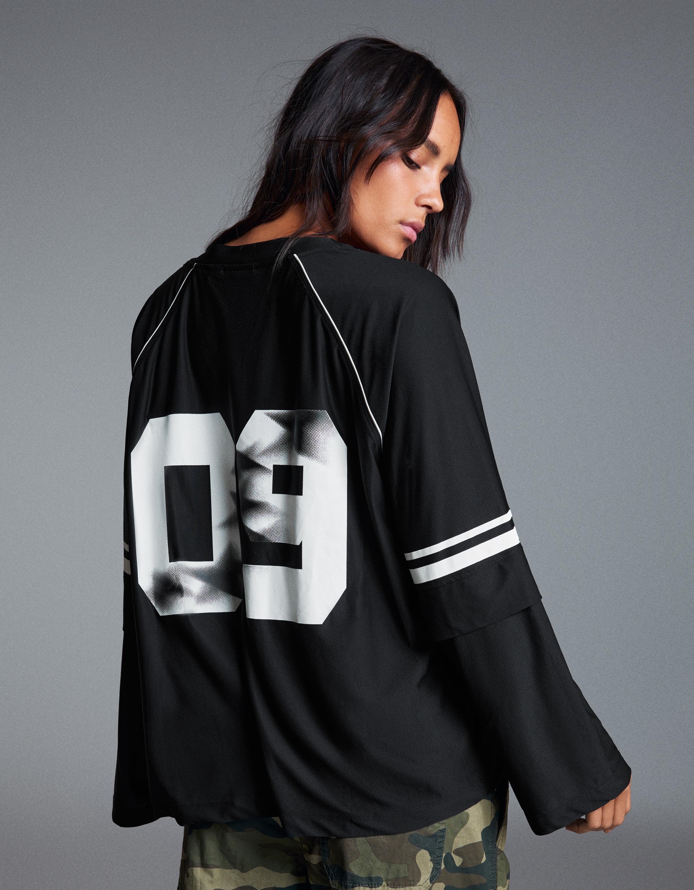 Oversize double sleeve print T-shirt — Black